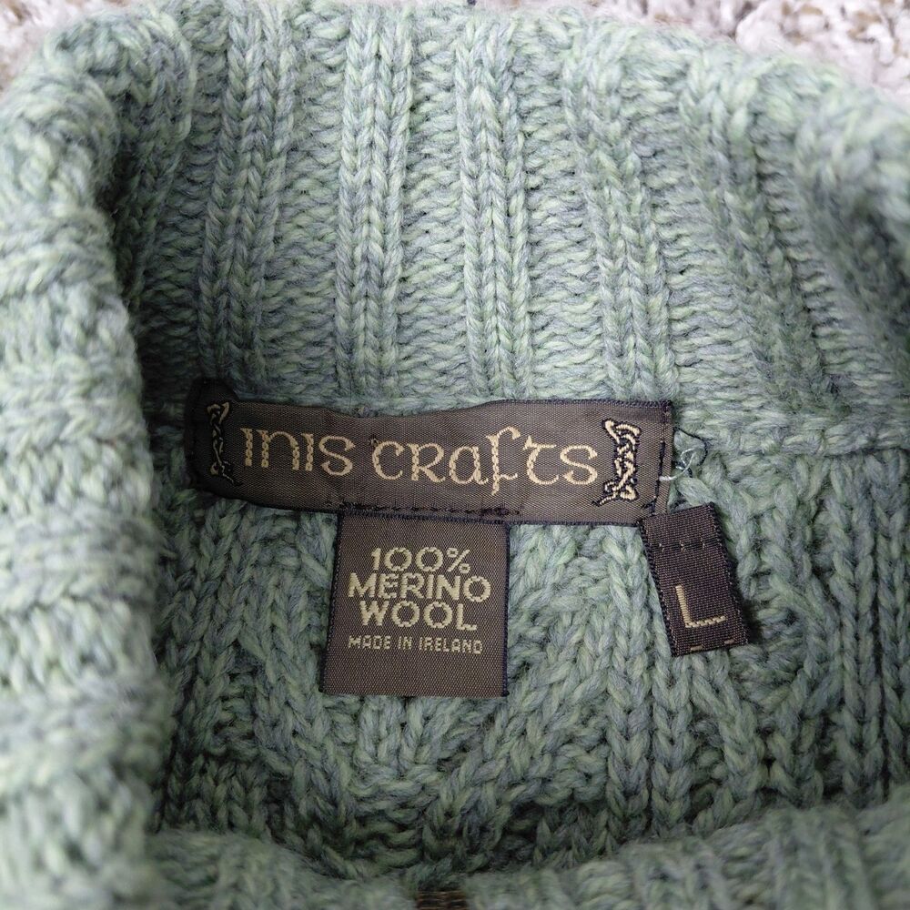 Inis Crafts Sweater Womens Large Cable Knit Fisherman Merino Wool Full Zip - Picture 3 of 5